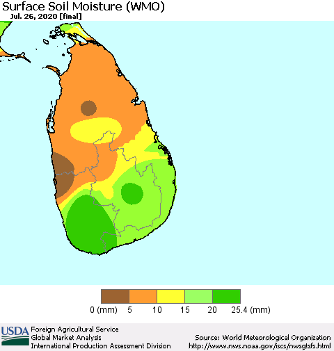 Sri Lanka Surface Soil Moisture (WMO) Thematic Map For 7/20/2020 - 7/26/2020