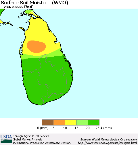 Sri Lanka Surface Soil Moisture (WMO) Thematic Map For 8/3/2020 - 8/9/2020
