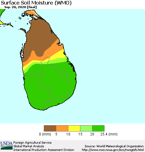Sri Lanka Surface Soil Moisture (WMO) Thematic Map For 9/14/2020 - 9/20/2020