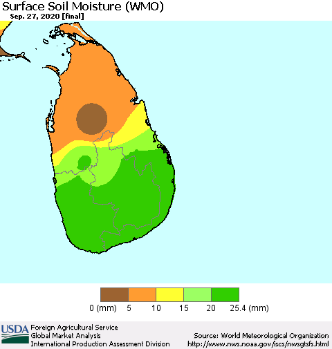 Sri Lanka Surface Soil Moisture (WMO) Thematic Map For 9/21/2020 - 9/27/2020