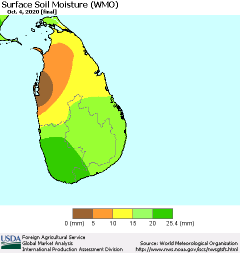 Sri Lanka Surface Soil Moisture (WMO) Thematic Map For 9/28/2020 - 10/4/2020