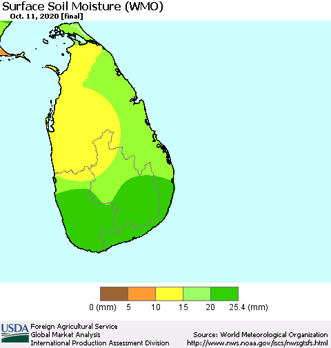 Sri Lanka Surface Soil Moisture (WMO) Thematic Map For 10/5/2020 - 10/11/2020