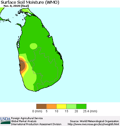 Sri Lanka Surface Soil Moisture (WMO) Thematic Map For 11/2/2020 - 11/8/2020