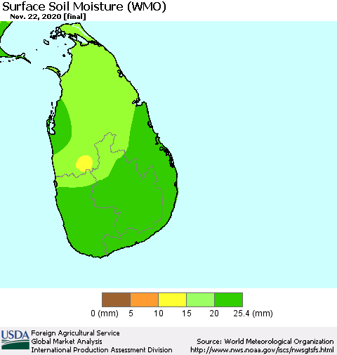 Sri Lanka Surface Soil Moisture (WMO) Thematic Map For 11/16/2020 - 11/22/2020