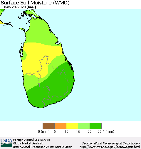 Sri Lanka Surface Soil Moisture (WMO) Thematic Map For 11/23/2020 - 11/29/2020