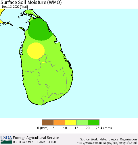Sri Lanka Surface Soil Moisture (WMO) Thematic Map For 12/7/2020 - 12/13/2020