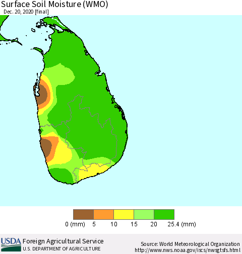 Sri Lanka Surface Soil Moisture (WMO) Thematic Map For 12/14/2020 - 12/20/2020