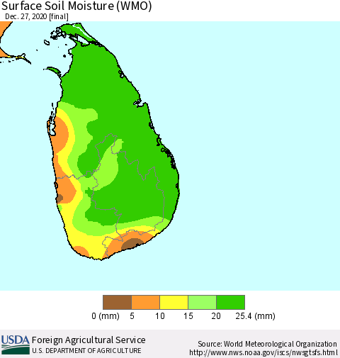 Sri Lanka Surface Soil Moisture (WMO) Thematic Map For 12/21/2020 - 12/27/2020