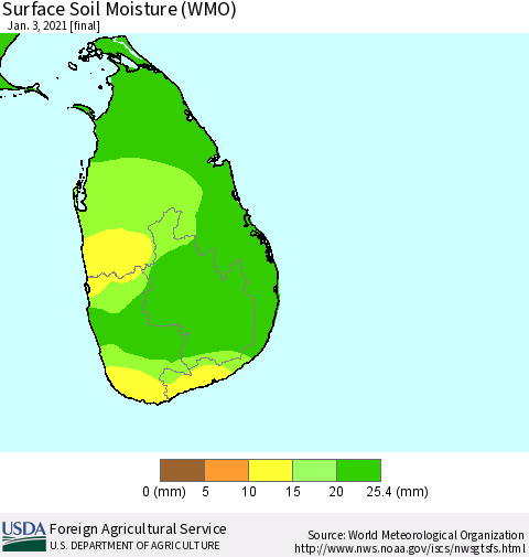 Sri Lanka Surface Soil Moisture (WMO) Thematic Map For 12/28/2020 - 1/3/2021