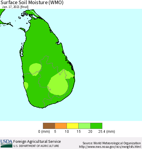 Sri Lanka Surface Soil Moisture (WMO) Thematic Map For 1/11/2021 - 1/17/2021