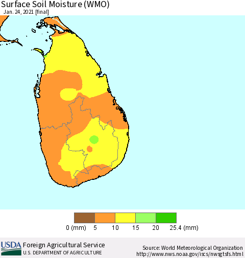 Sri Lanka Surface Soil Moisture (WMO) Thematic Map For 1/18/2021 - 1/24/2021