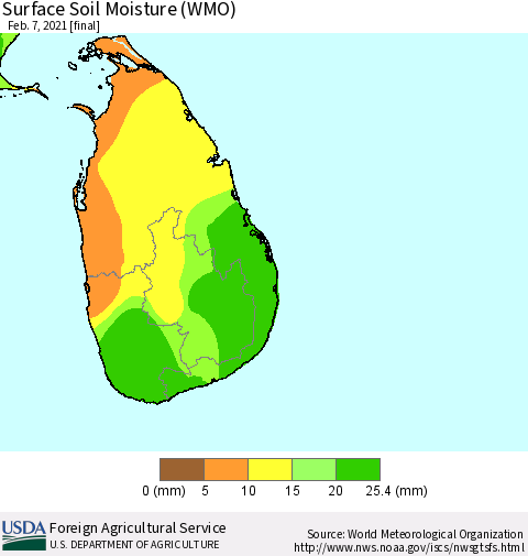 Sri Lanka Surface Soil Moisture (WMO) Thematic Map For 2/1/2021 - 2/7/2021