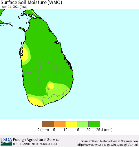 Sri Lanka Surface Soil Moisture (WMO) Thematic Map For 4/5/2021 - 4/11/2021
