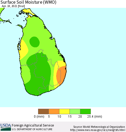 Sri Lanka Surface Soil Moisture (WMO) Thematic Map For 4/12/2021 - 4/18/2021