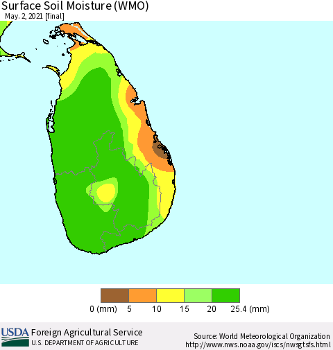 Sri Lanka Surface Soil Moisture (WMO) Thematic Map For 4/26/2021 - 5/2/2021