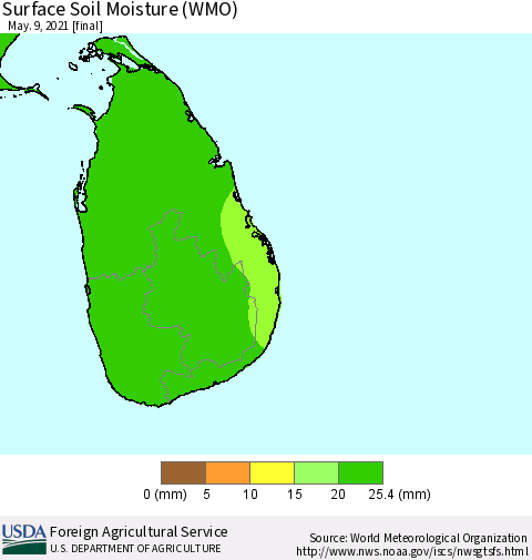 Sri Lanka Surface Soil Moisture (WMO) Thematic Map For 5/3/2021 - 5/9/2021