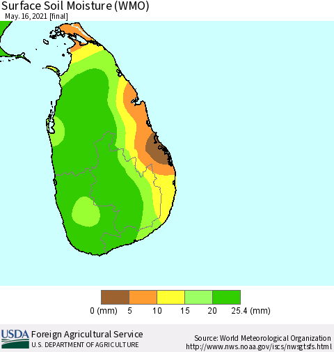 Sri Lanka Surface Soil Moisture (WMO) Thematic Map For 5/10/2021 - 5/16/2021