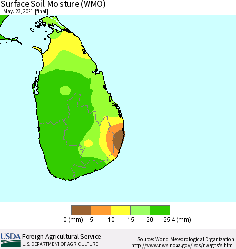 Sri Lanka Surface Soil Moisture (WMO) Thematic Map For 5/17/2021 - 5/23/2021