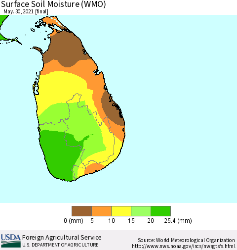 Sri Lanka Surface Soil Moisture (WMO) Thematic Map For 5/24/2021 - 5/30/2021