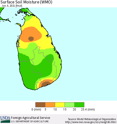 Sri Lanka Surface Soil Moisture (WMO) Thematic Map For 5/31/2021 - 6/6/2021
