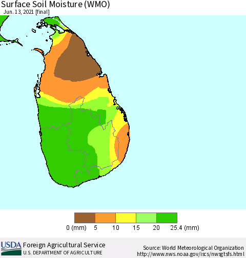 Sri Lanka Surface Soil Moisture (WMO) Thematic Map For 6/7/2021 - 6/13/2021