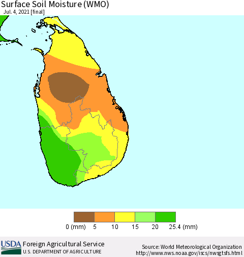 Sri Lanka Surface Soil Moisture (WMO) Thematic Map For 6/28/2021 - 7/4/2021