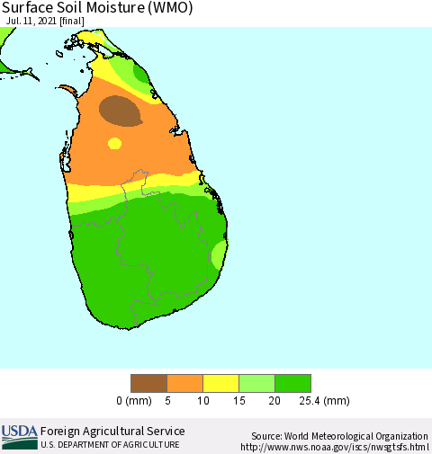Sri Lanka Surface Soil Moisture (WMO) Thematic Map For 7/5/2021 - 7/11/2021
