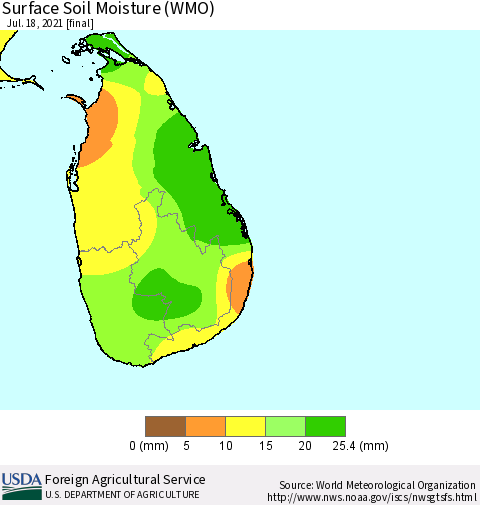 Sri Lanka Surface Soil Moisture (WMO) Thematic Map For 7/12/2021 - 7/18/2021