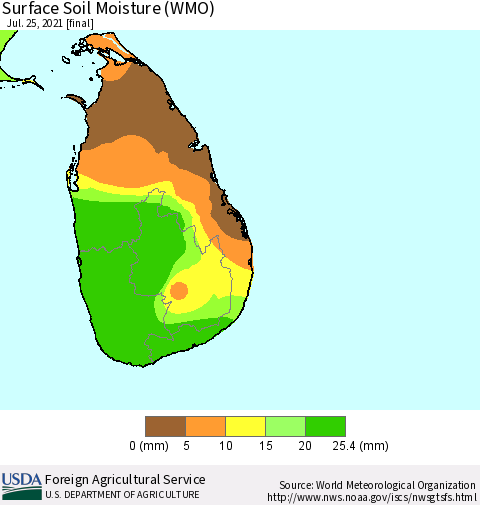 Sri Lanka Surface Soil Moisture (WMO) Thematic Map For 7/19/2021 - 7/25/2021