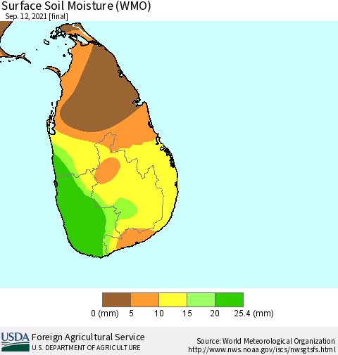 Sri Lanka Surface Soil Moisture (WMO) Thematic Map For 9/6/2021 - 9/12/2021