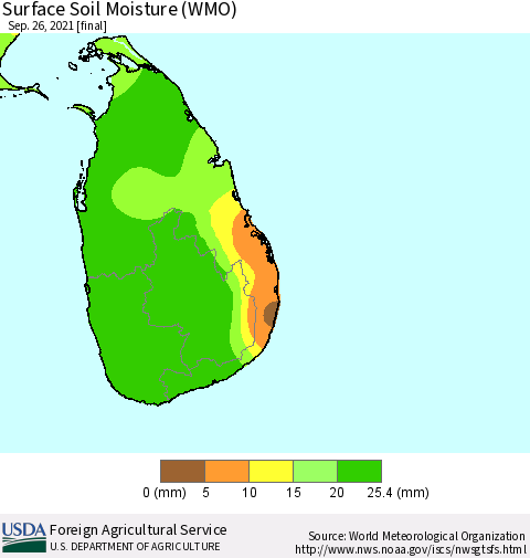 Sri Lanka Surface Soil Moisture (WMO) Thematic Map For 9/20/2021 - 9/26/2021