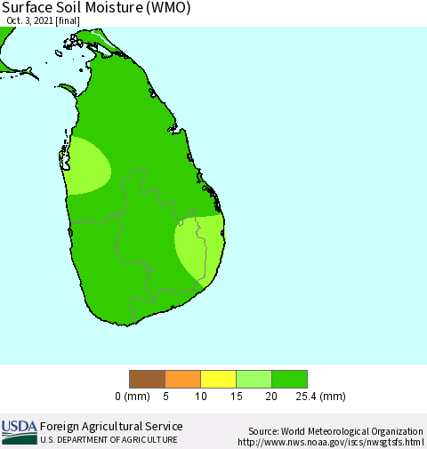 Sri Lanka Surface Soil Moisture (WMO) Thematic Map For 9/27/2021 - 10/3/2021