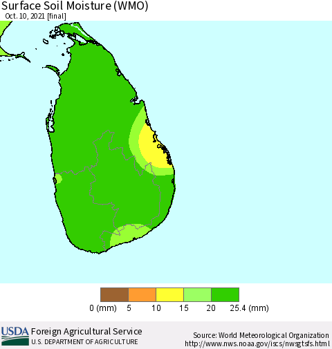 Sri Lanka Surface Soil Moisture (WMO) Thematic Map For 10/4/2021 - 10/10/2021