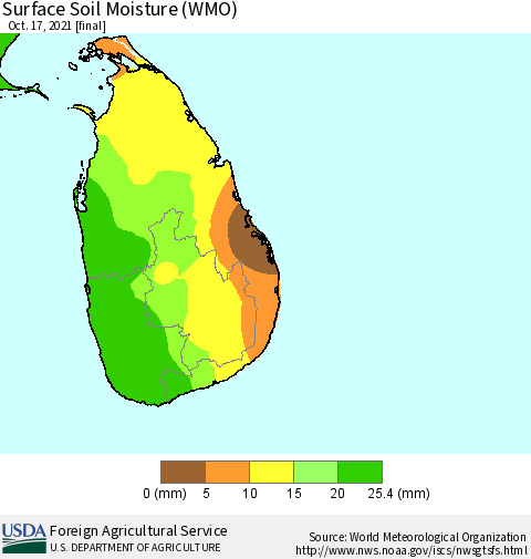 Sri Lanka Surface Soil Moisture (WMO) Thematic Map For 10/11/2021 - 10/17/2021