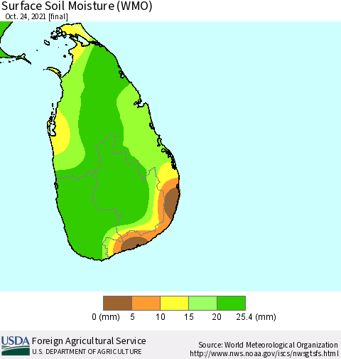 Sri Lanka Surface Soil Moisture (WMO) Thematic Map For 10/18/2021 - 10/24/2021