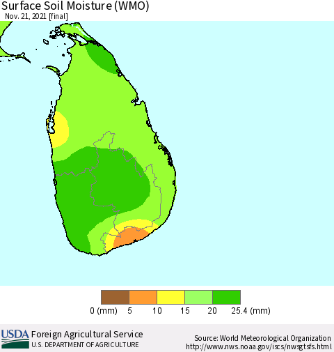 Sri Lanka Surface Soil Moisture (WMO) Thematic Map For 11/15/2021 - 11/21/2021