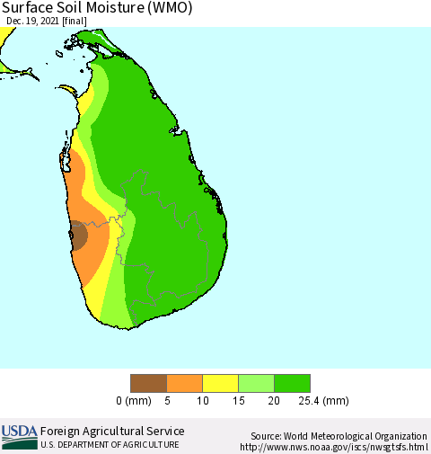 Sri Lanka Surface Soil Moisture (WMO) Thematic Map For 12/13/2021 - 12/19/2021