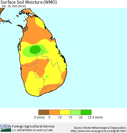 Sri Lanka Surface Soil Moisture (WMO) Thematic Map For 12/20/2021 - 12/26/2021