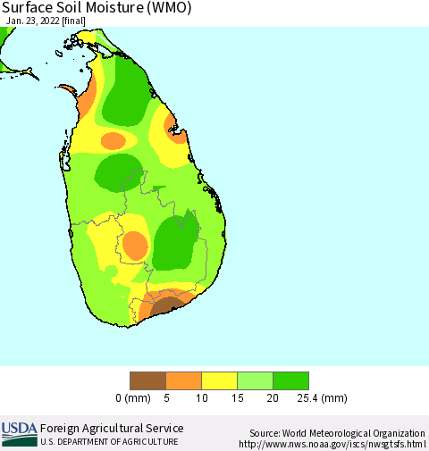 Sri Lanka Surface Soil Moisture (WMO) Thematic Map For 1/17/2022 - 1/23/2022