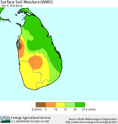 Sri Lanka Surface Soil Moisture (WMO) Thematic Map For 2/28/2022 - 3/6/2022