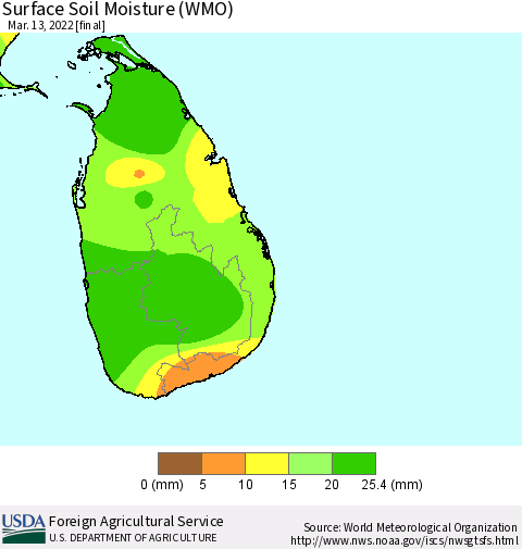 Sri Lanka Surface Soil Moisture (WMO) Thematic Map For 3/7/2022 - 3/13/2022