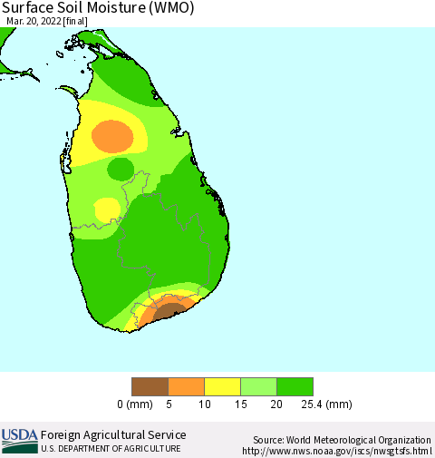 Sri Lanka Surface Soil Moisture (WMO) Thematic Map For 3/14/2022 - 3/20/2022