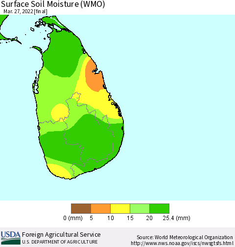 Sri Lanka Surface Soil Moisture (WMO) Thematic Map For 3/21/2022 - 3/27/2022