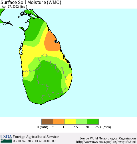 Sri Lanka Surface Soil Moisture (WMO) Thematic Map For 4/11/2022 - 4/17/2022