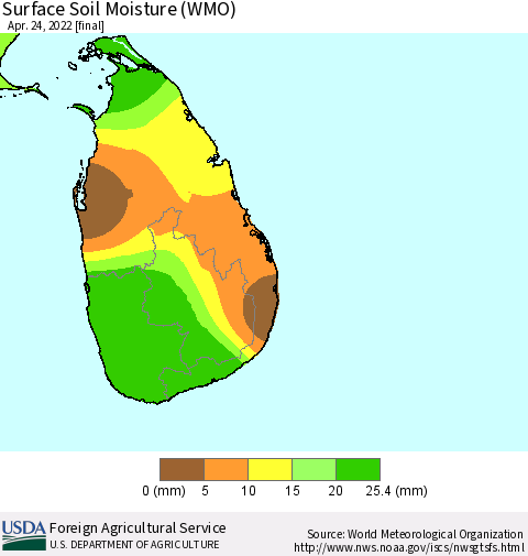Sri Lanka Surface Soil Moisture (WMO) Thematic Map For 4/18/2022 - 4/24/2022