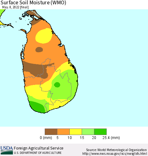 Sri Lanka Surface Soil Moisture (WMO) Thematic Map For 5/2/2022 - 5/8/2022
