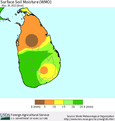 Sri Lanka Surface Soil Moisture (WMO) Thematic Map For 5/23/2022 - 5/29/2022
