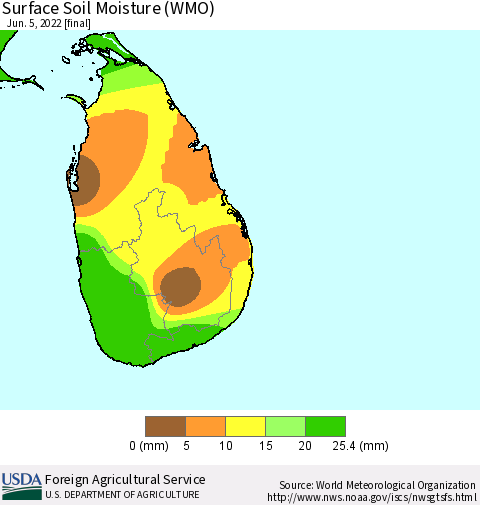 Sri Lanka Surface Soil Moisture (WMO) Thematic Map For 5/30/2022 - 6/5/2022
