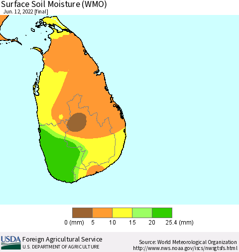 Sri Lanka Surface Soil Moisture (WMO) Thematic Map For 6/6/2022 - 6/12/2022