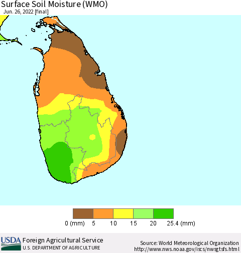Sri Lanka Surface Soil Moisture (WMO) Thematic Map For 6/20/2022 - 6/26/2022